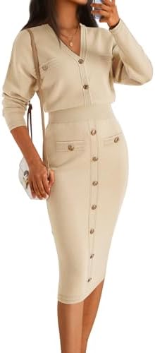 LILLUSORY Womens Lounge Sets 2 Piece Button Down Sweater Dress Two Piece Outfits Winter Spring Clothes Going Out Fall Fahion