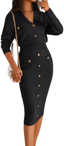 LILLUSORY Womens Lounge Sets 2 Piece Button Down Sweater Dress Two Piece Outfits Winter Spring Clothes Going Out Fall Fahion