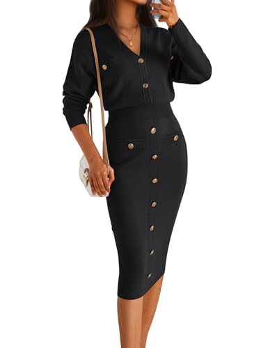 LILLUSORY Womens Lounge Sets 2 Piece Button Down Sweater Dress Two Piece Outfits Winter Spring Clothes Going Out Fall Fahion